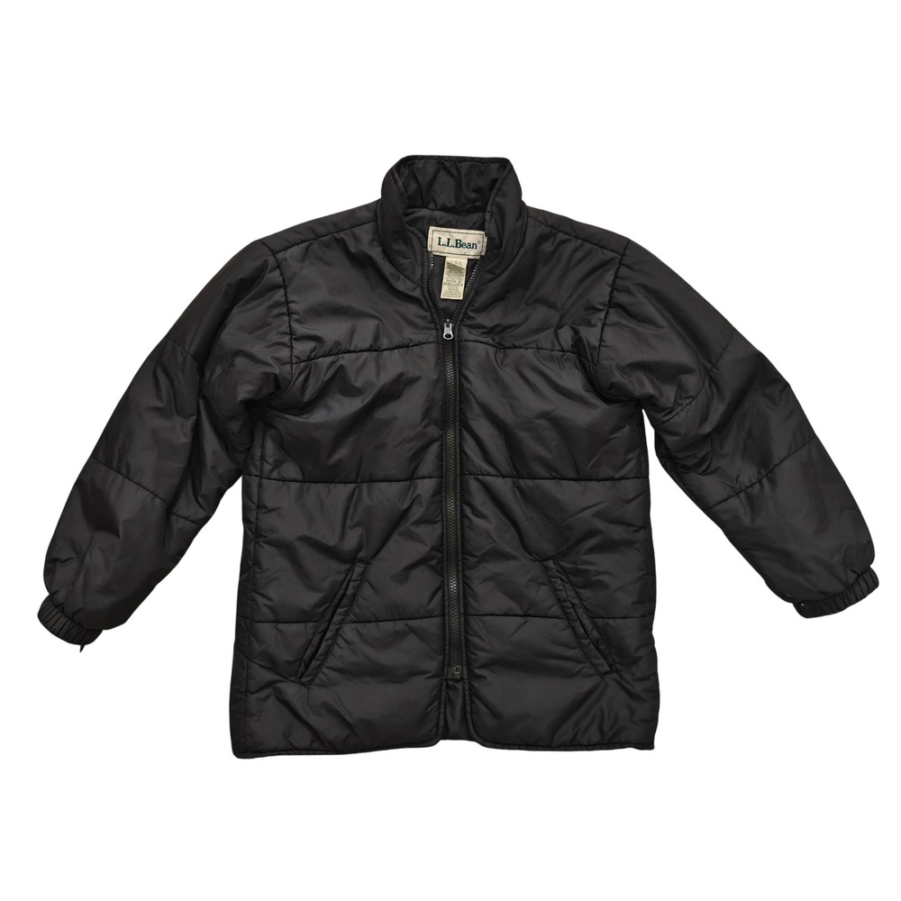 LL Bean Kids Primaloft Puffer Jacket Black Full Zip Insulated OV138 Size M 10-12